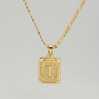 Fashion Letter Rectangle Titanium Steel Gold Plated Pendant Necklace sku image 20