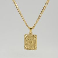 Fashion Letter Rectangle Titanium Steel Gold Plated Pendant Necklace sku image 23