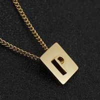 Fashion Letter Square Stainless Steel Pendant Necklace Gold Plated Stainless Steel Necklaces sku image 16