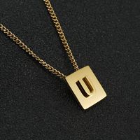 Fashion Letter Square Stainless Steel Pendant Necklace Gold Plated Stainless Steel Necklaces sku image 21