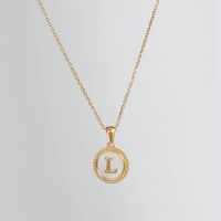 Simple Style Round Letter Titanium Steel Pendant Necklace Polishing Gold Plated Shell Stainless Steel Necklaces sku image 12