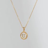 Simple Style Round Letter Titanium Steel Pendant Necklace Polishing Gold Plated Shell Stainless Steel Necklaces sku image 21