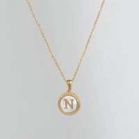 Simple Style Round Letter Titanium Steel Pendant Necklace Polishing Gold Plated Shell Stainless Steel Necklaces sku image 14