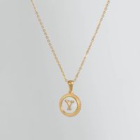Simple Style Round Letter Titanium Steel Pendant Necklace Polishing Gold Plated Shell Stainless Steel Necklaces sku image 25