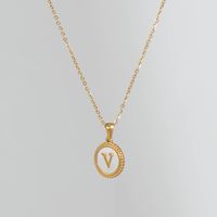 Simple Style Round Letter Titanium Steel Pendant Necklace Polishing Gold Plated Shell Stainless Steel Necklaces sku image 22