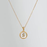Simple Style Round Letter Titanium Steel Pendant Necklace Polishing Gold Plated Shell Stainless Steel Necklaces sku image 19