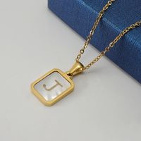 Fashion Letter Stainless Steel Pendant Necklace Gold Plated Shell Stainless Steel Necklaces sku image 10