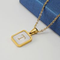 Fashion Letter Stainless Steel Pendant Necklace Gold Plated Shell Stainless Steel Necklaces sku image 20