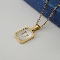 Fashion Letter Stainless Steel Pendant Necklace Gold Plated Shell Stainless Steel Necklaces sku image 21