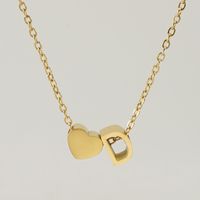 Fashion Letter Heart Shape Titanium Steel Pendant Necklace Gold Plated Stainless Steel Necklaces sku image 4