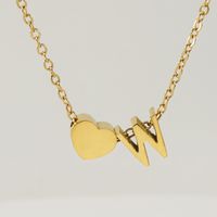 Fashion Letter Heart Shape Titanium Steel Pendant Necklace Gold Plated Stainless Steel Necklaces sku image 23