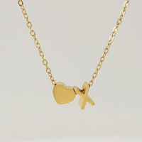 Fashion Letter Heart Shape Titanium Steel Pendant Necklace Gold Plated Stainless Steel Necklaces sku image 24