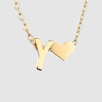 Fashion Letter Heart Shape Titanium Steel Pendant Necklace Gold Plated Stainless Steel Necklaces sku image 25