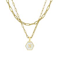 Fashion Hexagon Letter Stainless Steel Layered Necklaces Gold Plated Shell Stainless Steel Necklaces main image 4