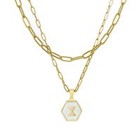 Fashion Hexagon Letter Stainless Steel Layered Necklaces Gold Plated Shell Stainless Steel Necklaces sku image 24