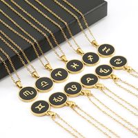 Fashion Round Constellation Stainless Steel Pendant Necklace Enamel Gold Plated Stainless Steel Necklaces main image 1