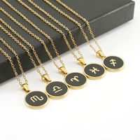 Fashion Round Constellation Stainless Steel Pendant Necklace Enamel Gold Plated Stainless Steel Necklaces main image 4