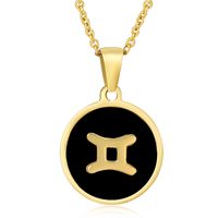Fashion Round Constellation Stainless Steel Pendant Necklace Enamel Gold Plated Stainless Steel Necklaces sku image 3
