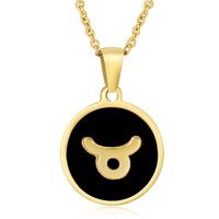 Fashion Round Constellation Stainless Steel Pendant Necklace Enamel Gold Plated Stainless Steel Necklaces sku image 2