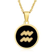 Fashion Round Constellation Stainless Steel Pendant Necklace Enamel Gold Plated Stainless Steel Necklaces sku image 11