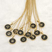 Fashion Round Constellation Stainless Steel Pendant Necklace Enamel Gold Plated Stainless Steel Necklaces main image 3