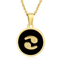 Fashion Round Constellation Stainless Steel Pendant Necklace Enamel Gold Plated Stainless Steel Necklaces sku image 4