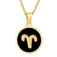Fashion Round Constellation Stainless Steel Pendant Necklace Enamel Gold Plated Stainless Steel Necklaces sku image 1