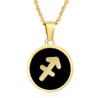 Fashion Round Constellation Stainless Steel Pendant Necklace Enamel Gold Plated Stainless Steel Necklaces sku image 9