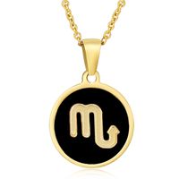 Fashion Round Constellation Stainless Steel Pendant Necklace Enamel Gold Plated Stainless Steel Necklaces sku image 8