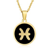 Fashion Round Constellation Stainless Steel Pendant Necklace Enamel Gold Plated Stainless Steel Necklaces sku image 12
