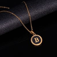 Fashion Round Letter Stainless Steel Pendant Necklace Enamel Gold Plated Stainless Steel Necklaces main image 4