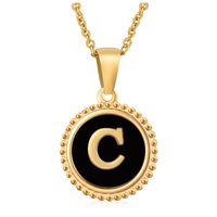 Fashion Round Letter Stainless Steel Pendant Necklace Enamel Gold Plated Stainless Steel Necklaces sku image 29