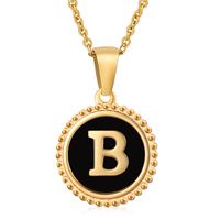 Fashion Round Letter Stainless Steel Pendant Necklace Enamel Gold Plated Stainless Steel Necklaces sku image 28
