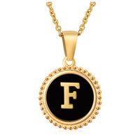 Fashion Round Letter Stainless Steel Pendant Necklace Enamel Gold Plated Stainless Steel Necklaces sku image 32