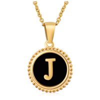 Fashion Round Letter Stainless Steel Pendant Necklace Enamel Gold Plated Stainless Steel Necklaces sku image 36