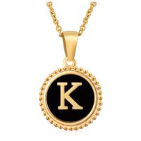 Fashion Round Letter Stainless Steel Pendant Necklace Enamel Gold Plated Stainless Steel Necklaces sku image 37