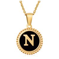Fashion Round Letter Stainless Steel Pendant Necklace Enamel Gold Plated Stainless Steel Necklaces sku image 40
