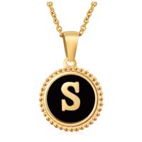 Fashion Round Letter Stainless Steel Pendant Necklace Enamel Gold Plated Stainless Steel Necklaces sku image 45