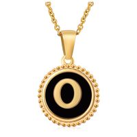 Fashion Round Letter Stainless Steel Pendant Necklace Enamel Gold Plated Stainless Steel Necklaces sku image 41