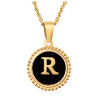 Fashion Round Letter Stainless Steel Pendant Necklace Enamel Gold Plated Stainless Steel Necklaces sku image 44