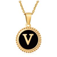Fashion Round Letter Stainless Steel Pendant Necklace Enamel Gold Plated Stainless Steel Necklaces sku image 48