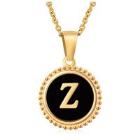 Fashion Round Letter Stainless Steel Pendant Necklace Enamel Gold Plated Stainless Steel Necklaces sku image 52