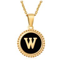 Fashion Round Letter Stainless Steel Pendant Necklace Enamel Gold Plated Stainless Steel Necklaces sku image 49