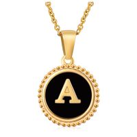 Fashion Round Letter Stainless Steel Pendant Necklace Enamel Gold Plated Stainless Steel Necklaces sku image 27