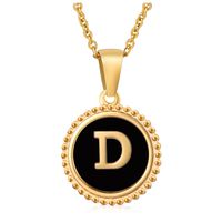 Fashion Round Letter Stainless Steel Pendant Necklace Enamel Gold Plated Stainless Steel Necklaces sku image 30