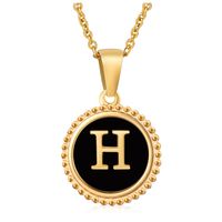 Fashion Round Letter Stainless Steel Pendant Necklace Enamel Gold Plated Stainless Steel Necklaces sku image 34