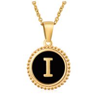 Fashion Round Letter Stainless Steel Pendant Necklace Enamel Gold Plated Stainless Steel Necklaces sku image 35