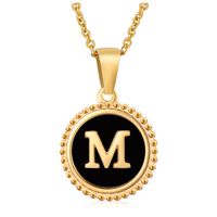 Fashion Round Letter Stainless Steel Pendant Necklace Enamel Gold Plated Stainless Steel Necklaces sku image 39