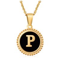 Fashion Round Letter Stainless Steel Pendant Necklace Enamel Gold Plated Stainless Steel Necklaces sku image 42