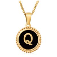 Fashion Round Letter Stainless Steel Pendant Necklace Enamel Gold Plated Stainless Steel Necklaces sku image 43